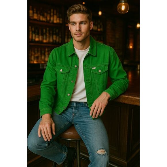 Boss Green Jean Jacket Men’s L 90s Trucker Bomber Style Cotton Denim "BOSS" - Picture 1 of 7